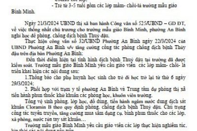 THÔNG BÁO v/v cho học sinh MN đi học trở lại sau thời gian tạm nghỉ phòng, chống dịch bệnh Thủy đậu